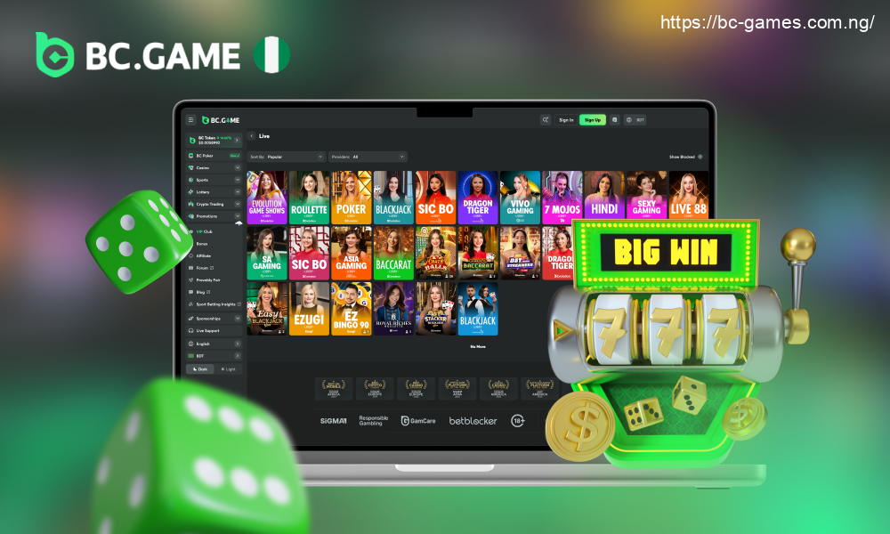 BC Game casino features more than 3000 slots plus live dealers, poker, lotteries, and table games